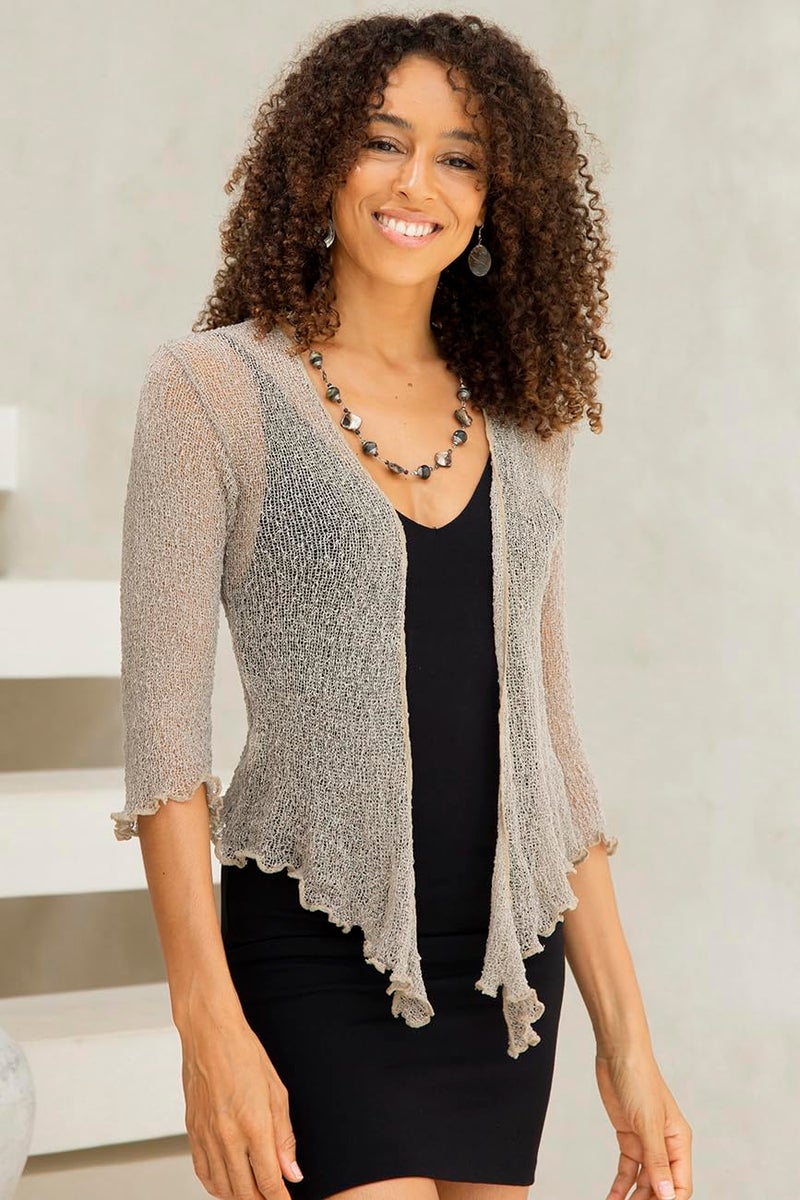 Back From Bali Womens Lightweight Sheer Mesh Shrug Lite Cardigan Cool Beige - Image 5